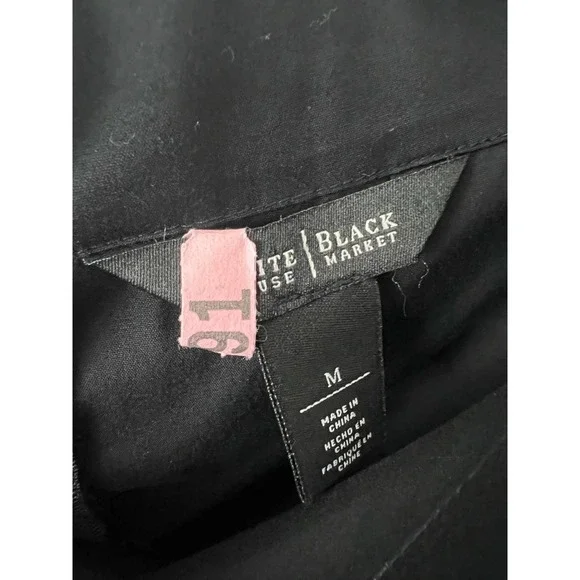 White House Black Market Off On Shoulder Size M Solid Black Top Blouse Back Zip - Picture 3 of 6